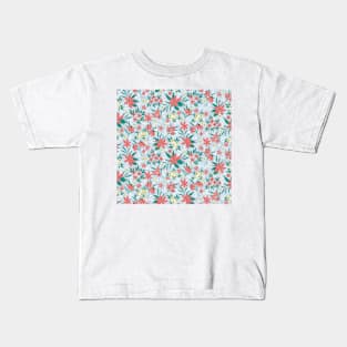 Red Winter Floral Design Kids T-Shirt